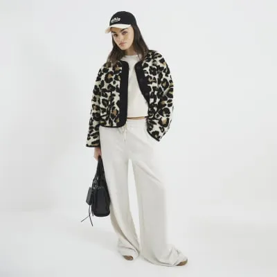 Beige Leopard Trim Jacket sold by River Island