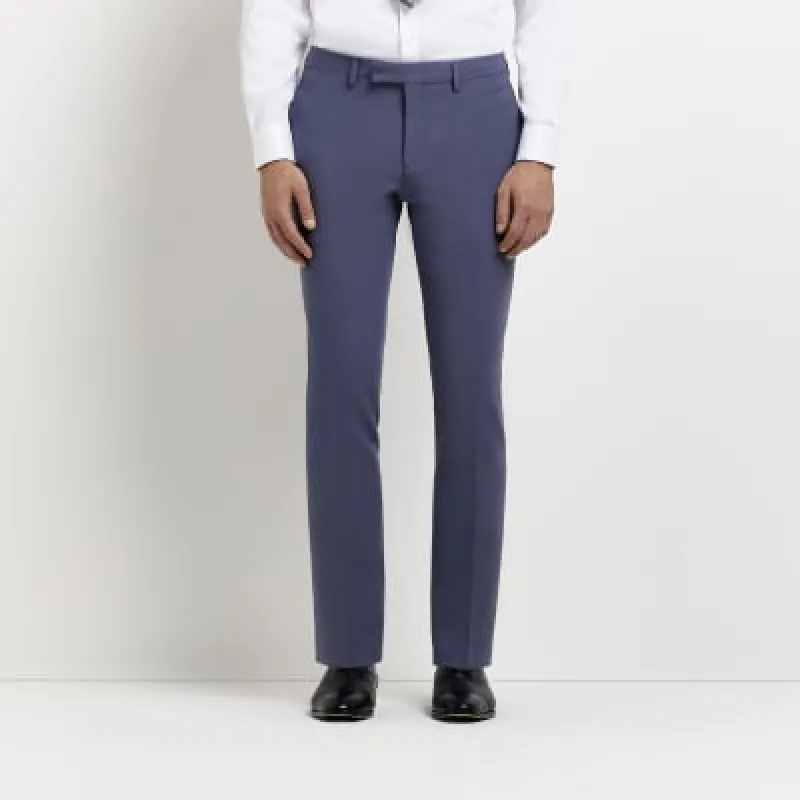 Blue Skinny fit suit trousers sold by River Island