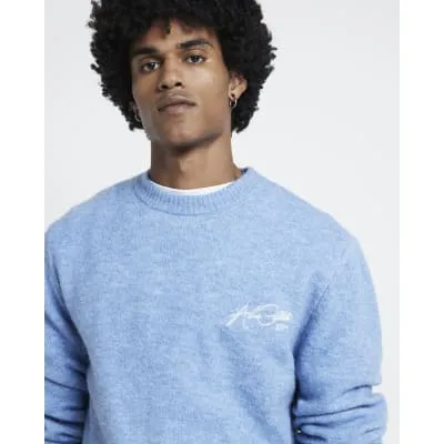 Blue Embroidered Relaxed Fit Jumper sold by River Island