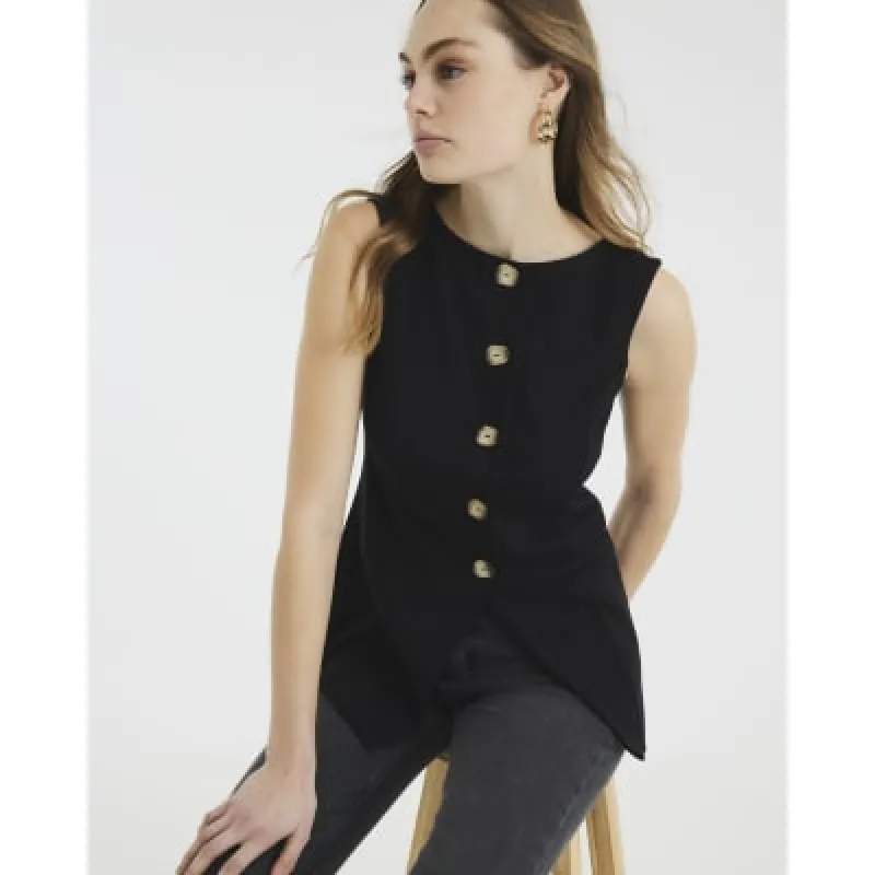Black Longline Waistcoat sold by River Island