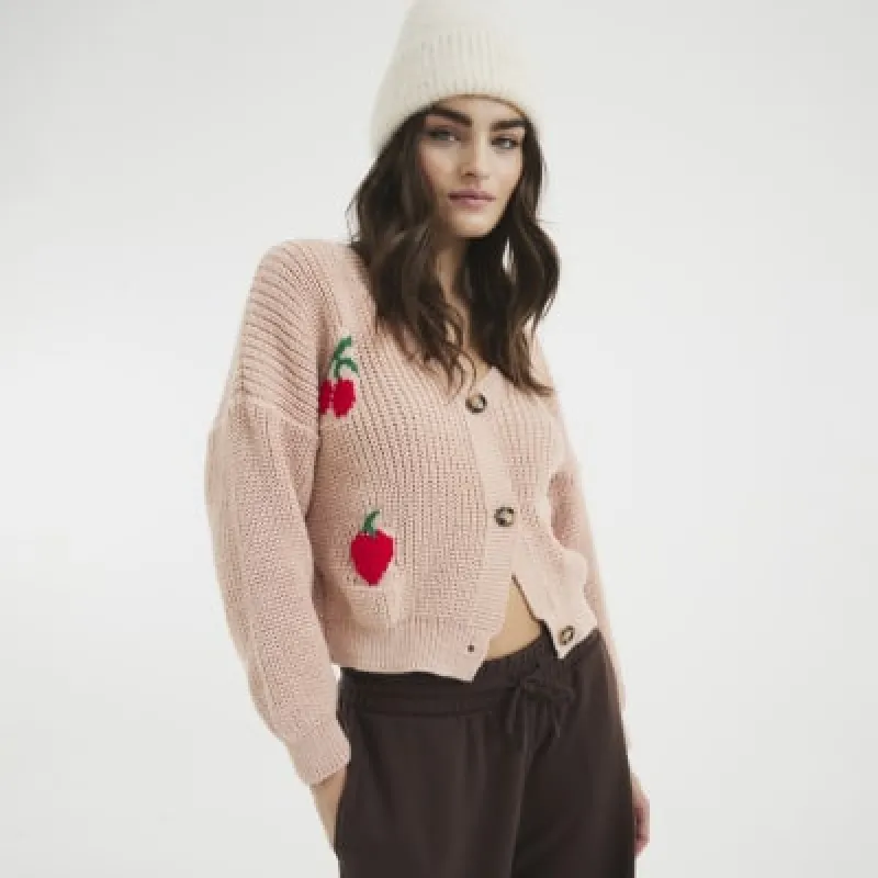 Pink Long Sleeve Strawberry Knit Cardigan sold by River Island