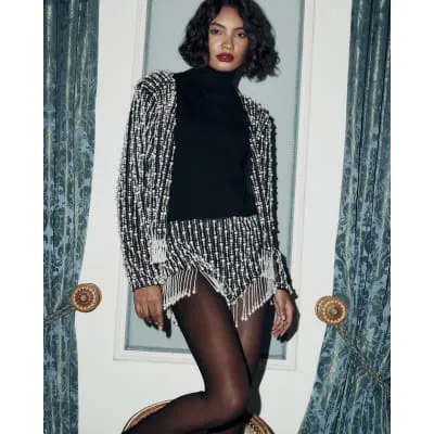 Black Premium Pearl Trim Jacket sold by River Island