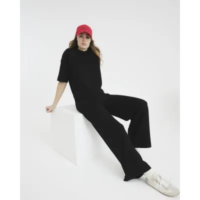 Black Premium High Waisted Wide Leg Joggers sold by River Island