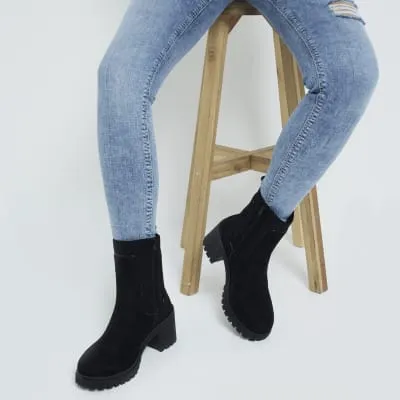 Black Chunky Block Heeled Boots sold by River Island