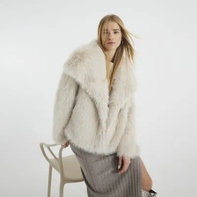 Beige Faux Fur Long Sleeve Jacket sold by River Island