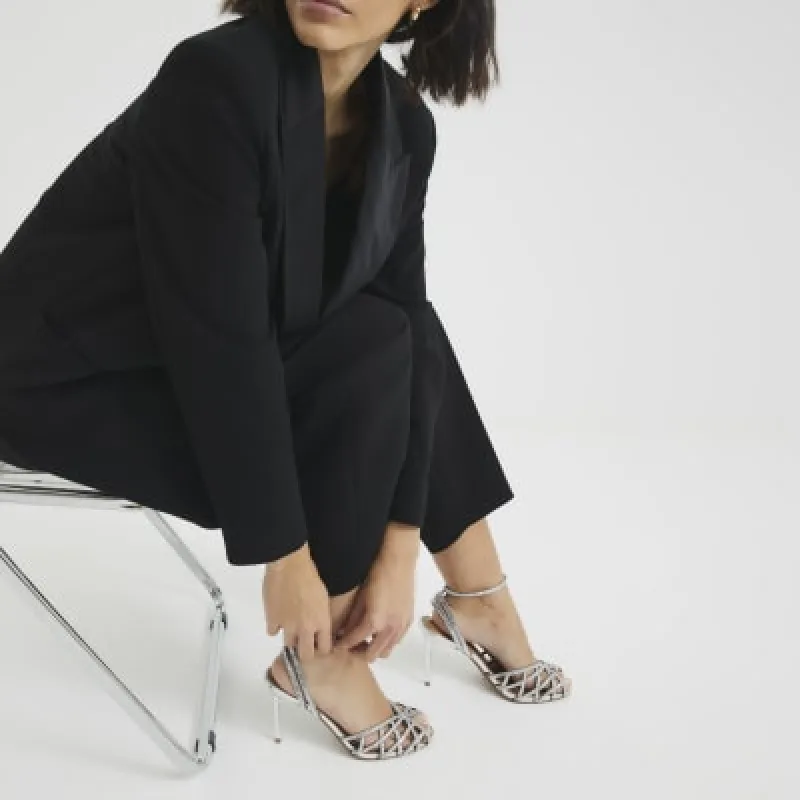 Silver Faux Leather Diamante Heeled Sandals sold by River Island