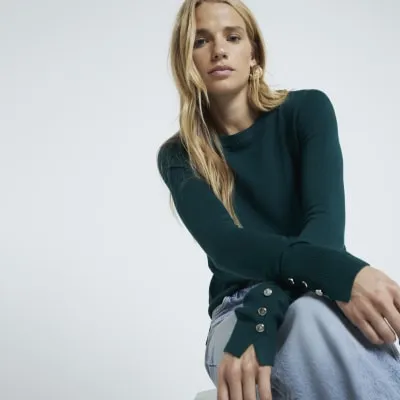Green fine knit long sleeve top sold by River Island