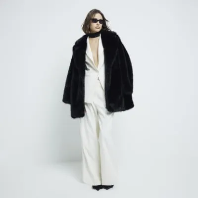 Cream Wide Leg Satin Contrast Tuxedo Trousers sold by River Island