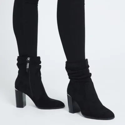 Black Wide Fit Ankle Heeled Boot sold by River Island