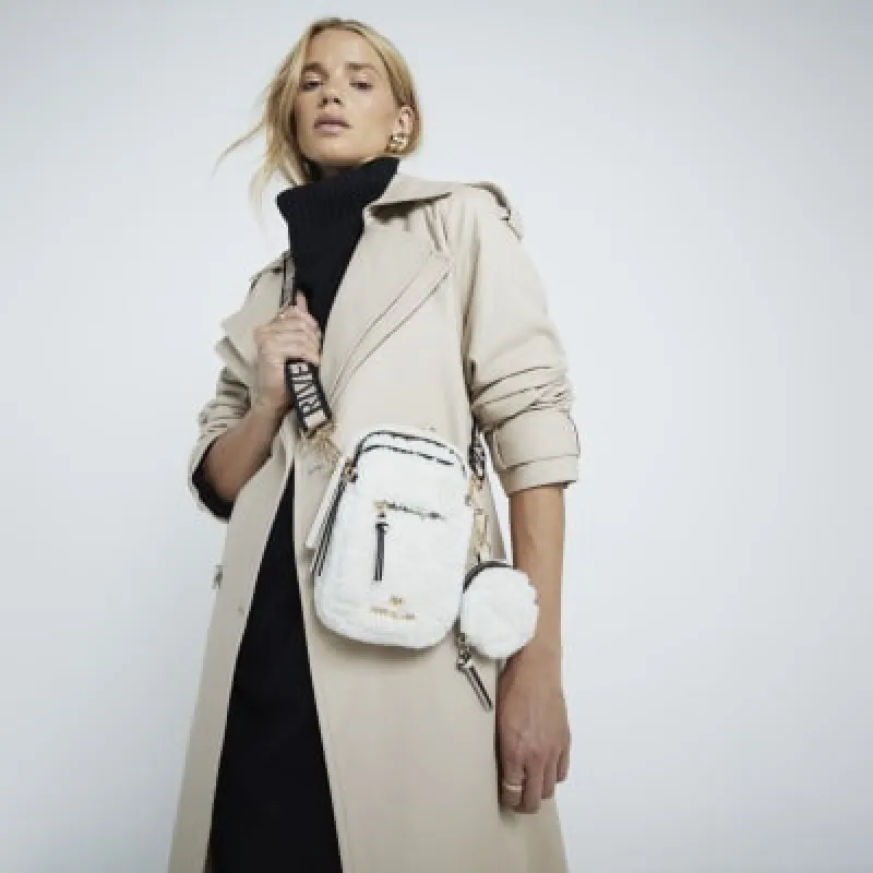 Cream Borg Quilted Cross Body Bag made by River Island