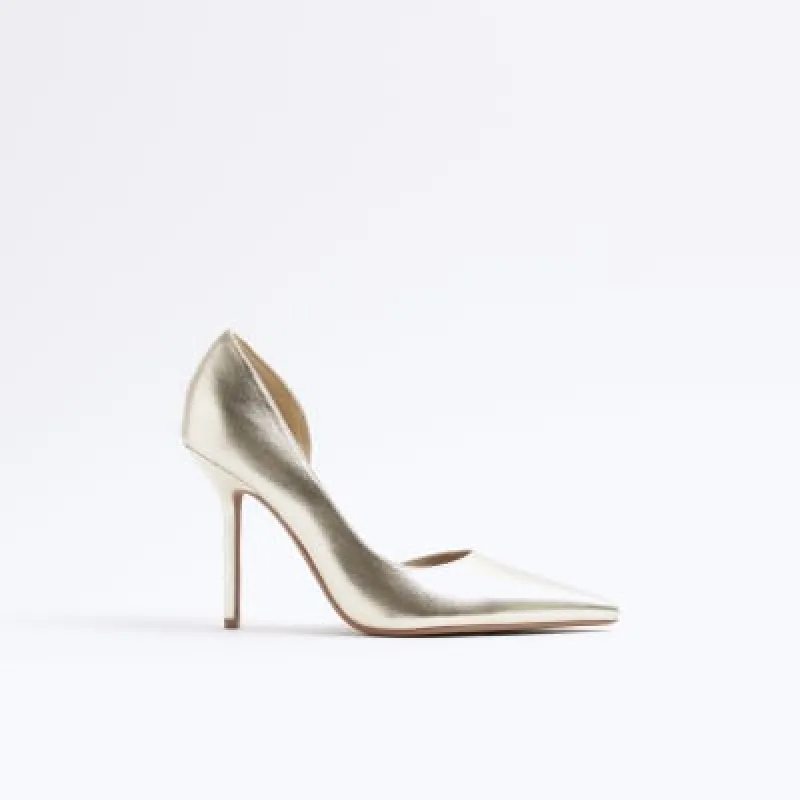Gold Faux Leather Court Shoes sold by River Island