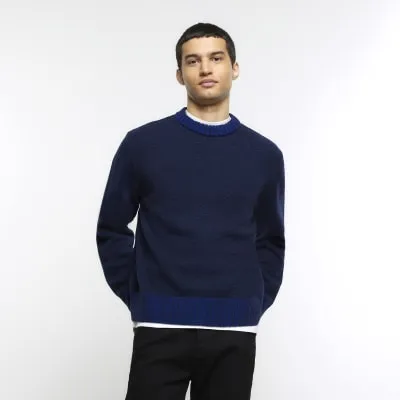 Navy regular fit contrast trim jumper sold by River Island