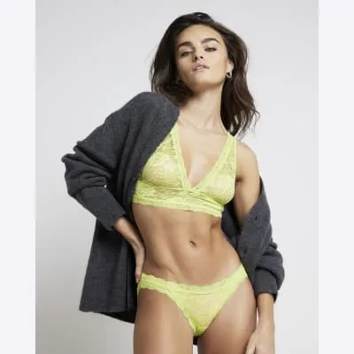 Yellow Lace Brazilian Knickers sold by River Island