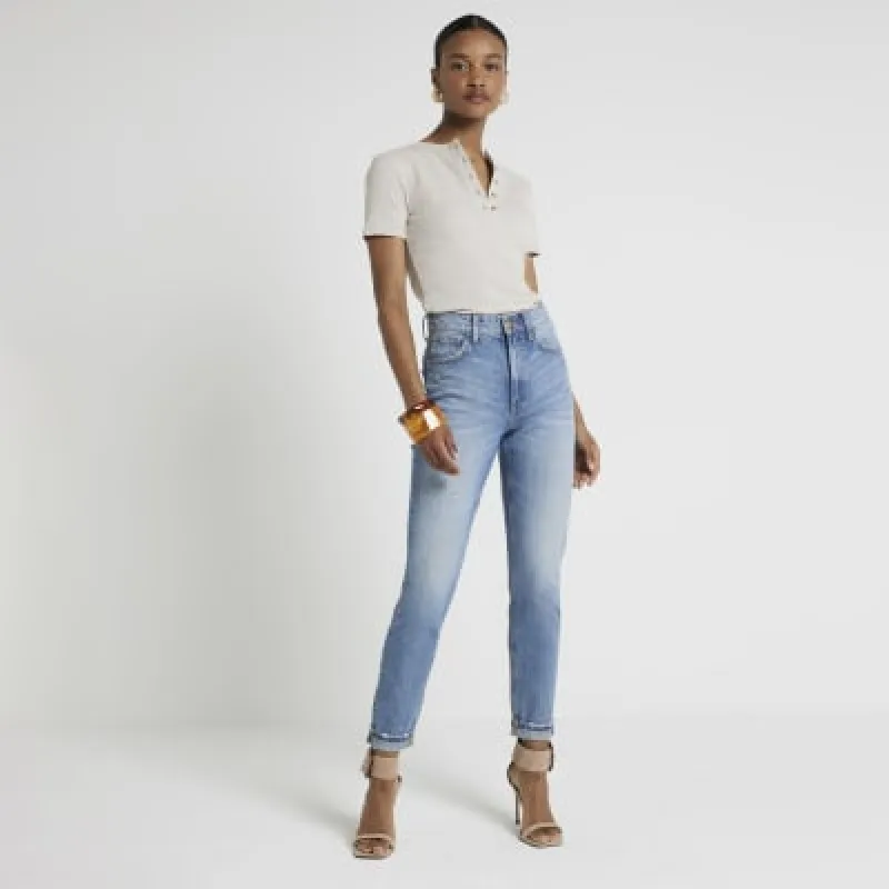Blue high waisted bum sculpt mom jeans sold by River Island