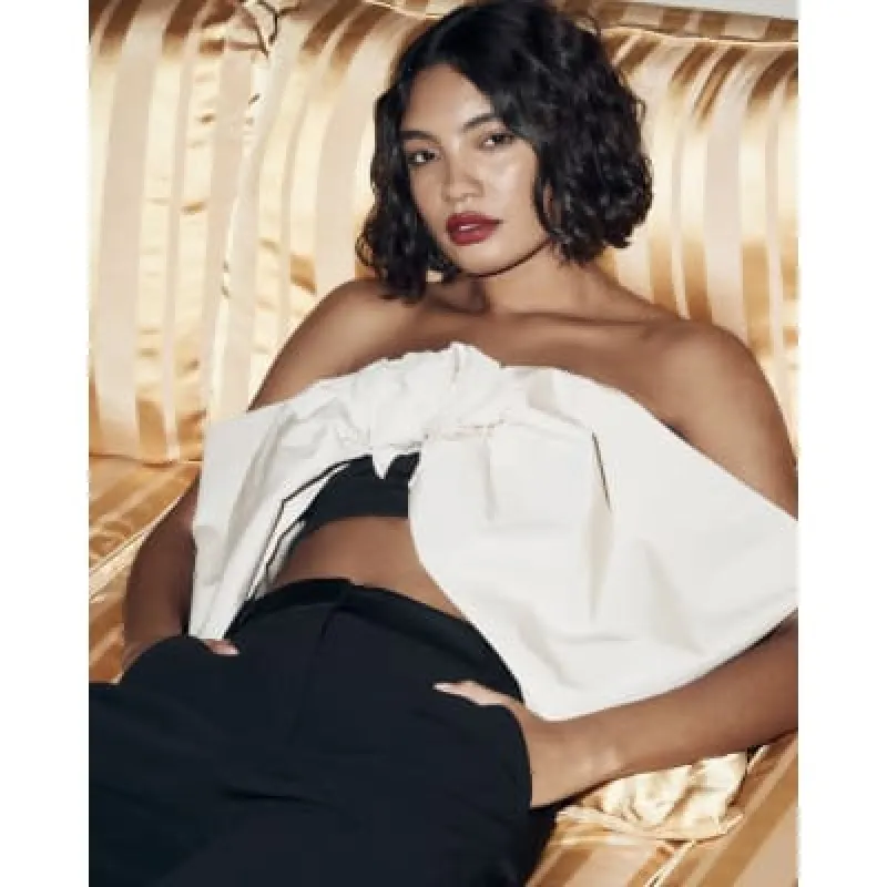 Black Bandeau Bow Scuba Top sold by River Island