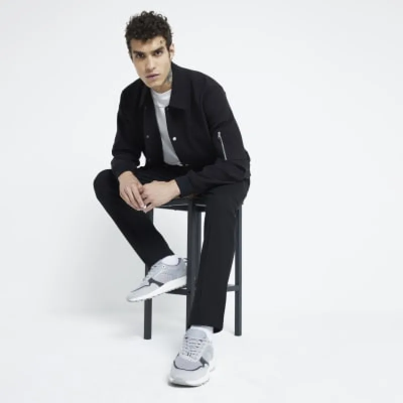 Grey suede panelled trainers sold by River Island