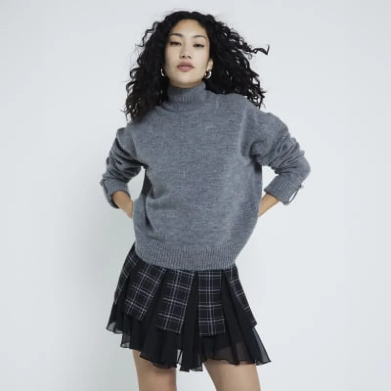 Black Chiffon Pleated Check Skirt sold by River Island