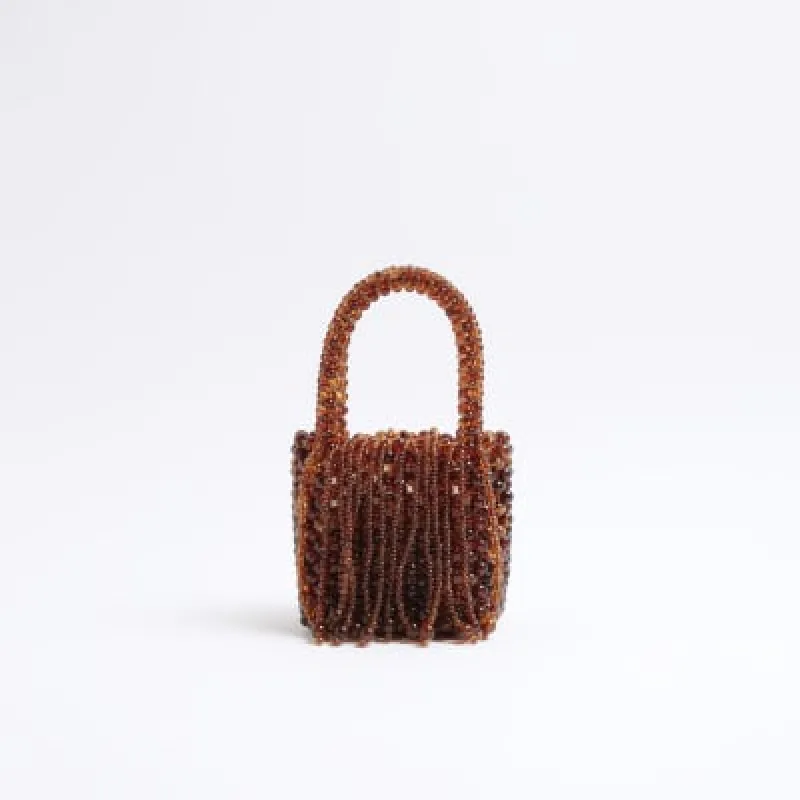 Brown Waterfall Pearl Clutch Bag sold by River Island