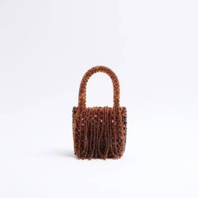Brown Waterfall Pearl Clutch Bag sold by River Island