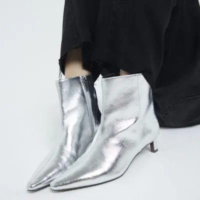 Silver Wide Fit Kitten Heel Ankle Boots sold by River Island