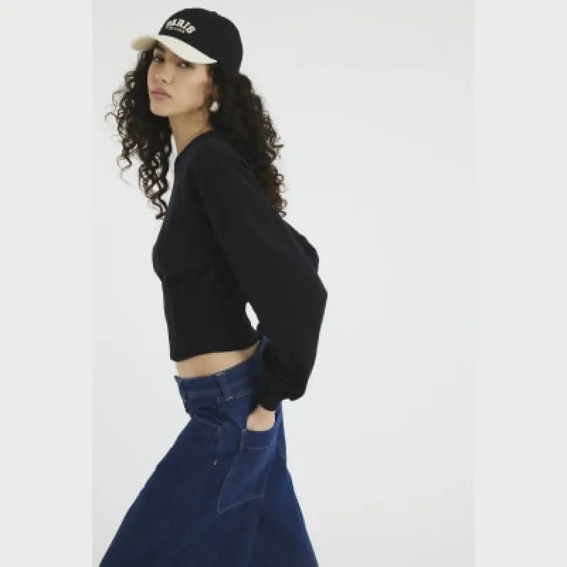 Black Long Sleeve Corset Hem Sweatshirt sold by River Island