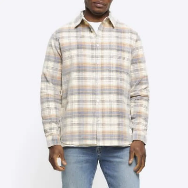 Stone Regular Fit Bleach Check Shirt sold by River Island