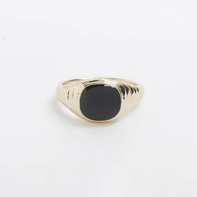 Gold Premium Square Onyx Ring sold by River Island