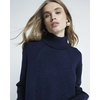 Navy Glitter High Neck Jumper sold by River Island