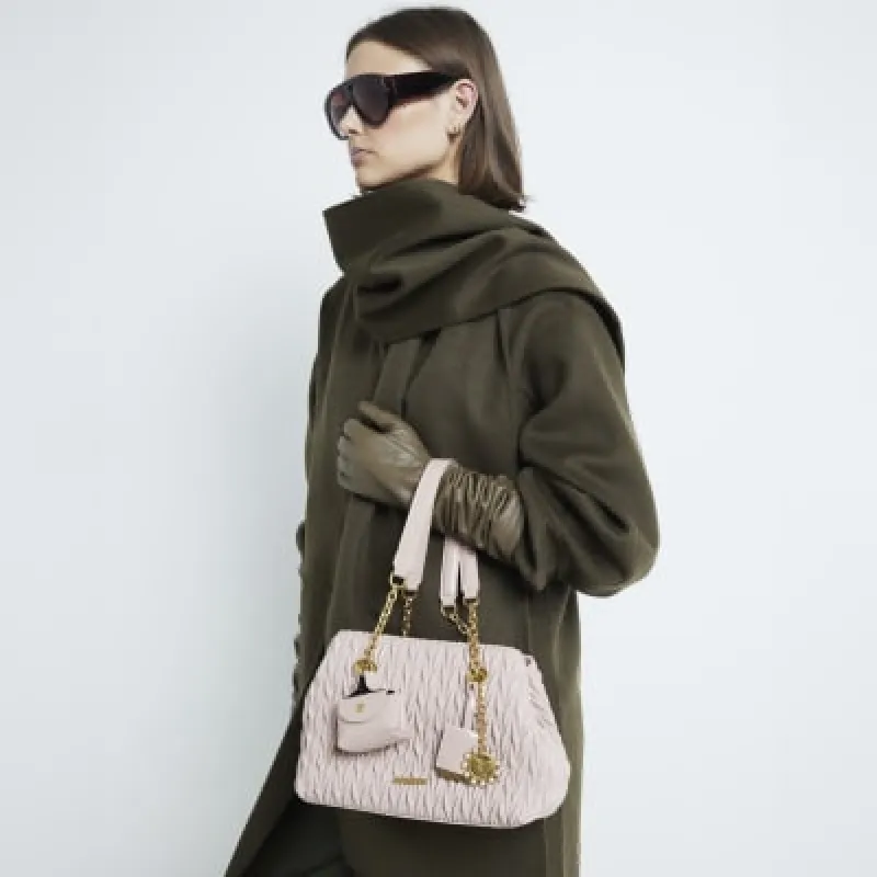 Pink Scrunch Quilted Charm Tote Bag sold by River Island