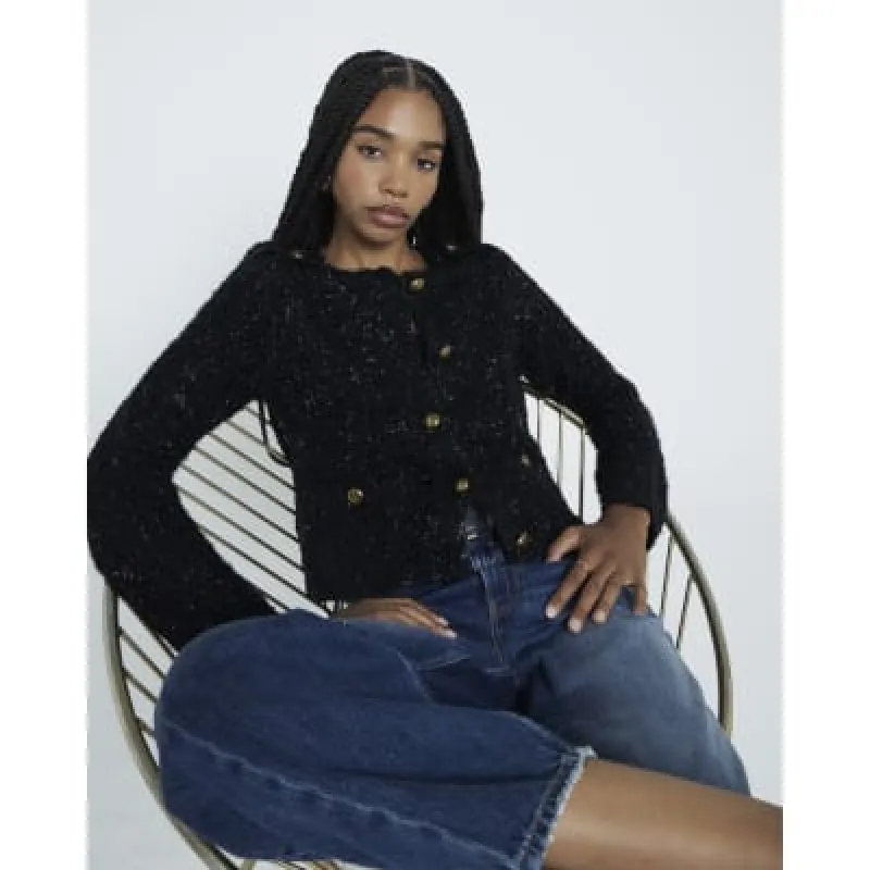 Black Tinsel Button Up Cardigan made by River Island