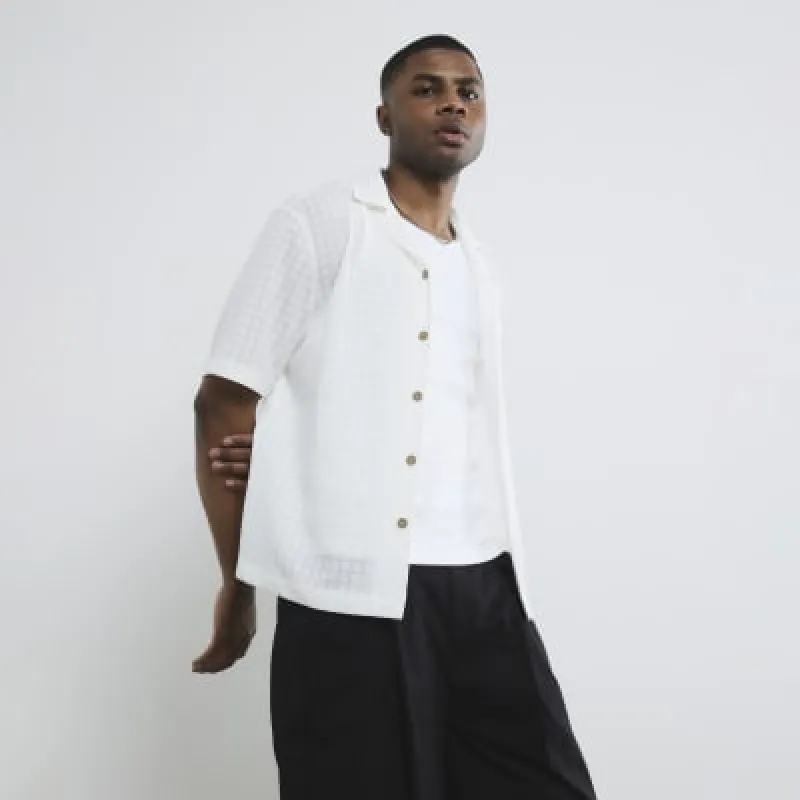 White Short Sleeve Grid Textured Shirt sold by River Island