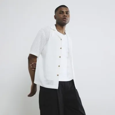 White Short Sleeve Grid Textured Shirt sold by River Island
