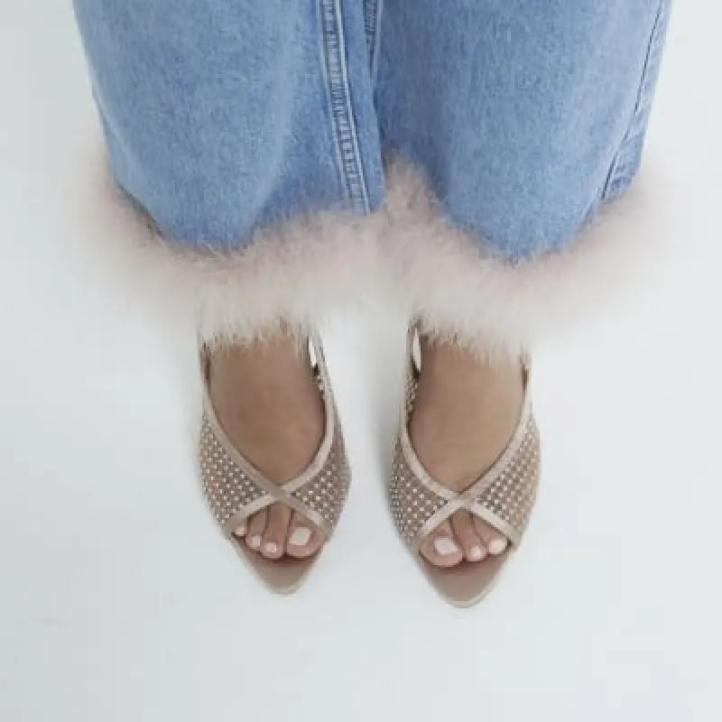 Beige Mesh Ankle Strap Heeled Court Shoes sold by River Island