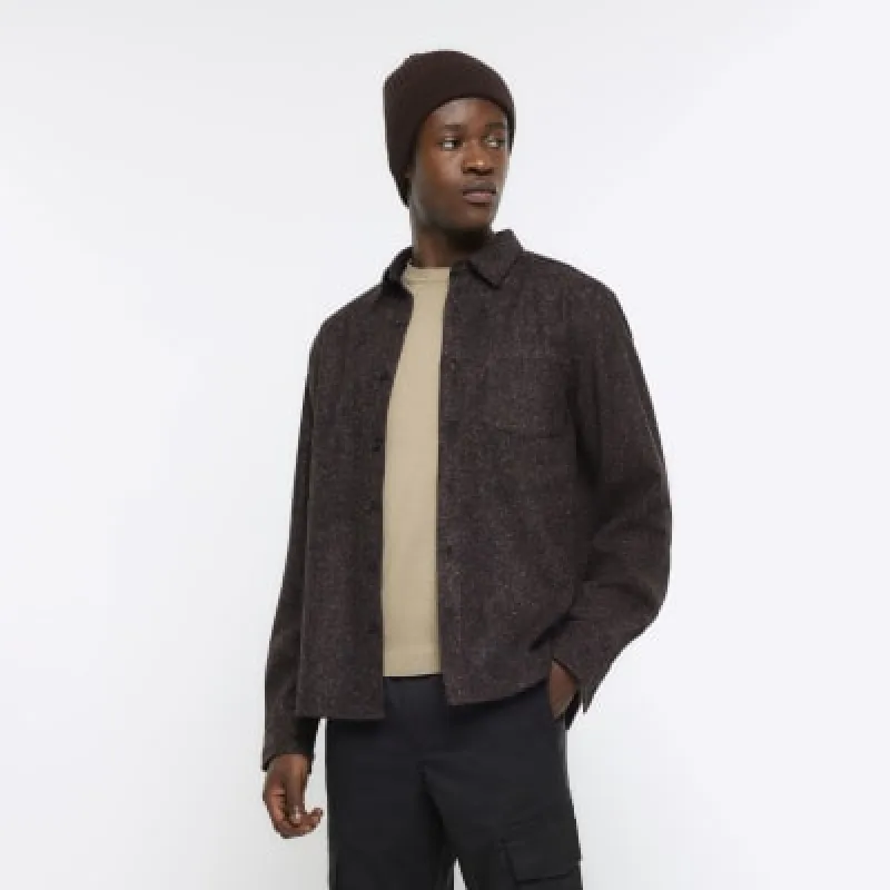Brown regular fit textured shirt sold by River Island