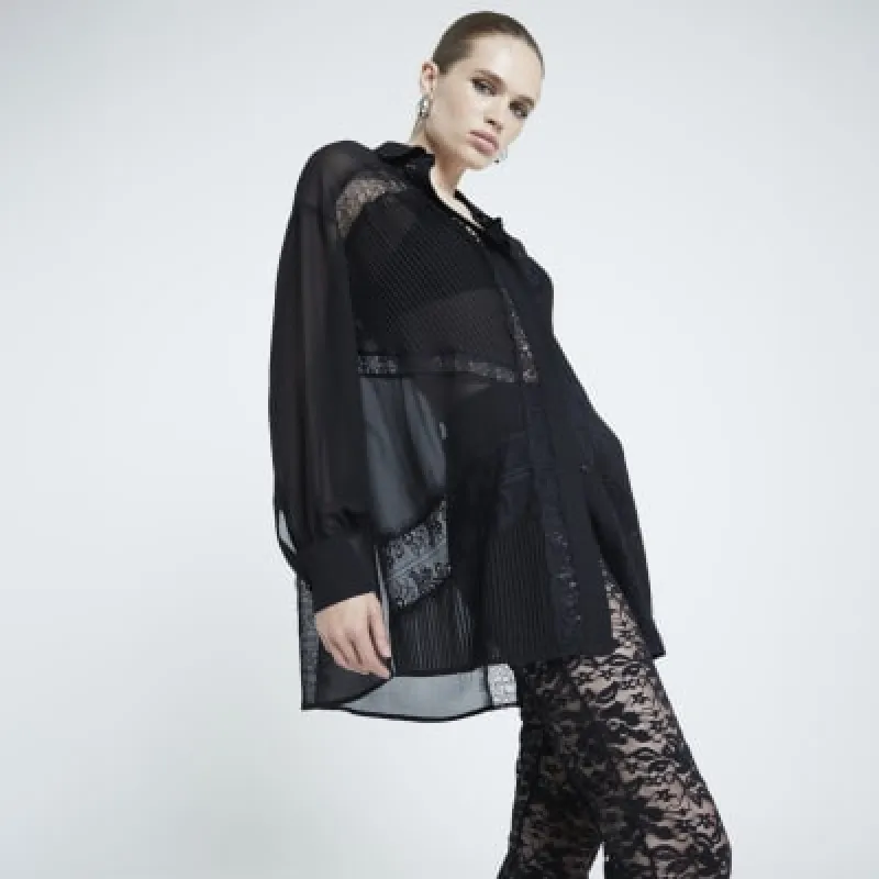 Black chiffon lace oversized shirt sold by River Island