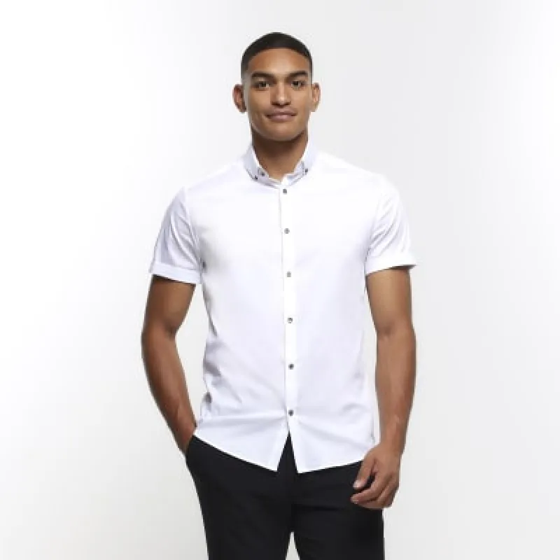 White muscle fit short sleeve shirt sold by River Island