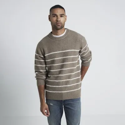 Stone Slim fit stripe knitted jumper sold by River Island