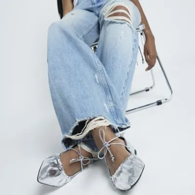Silver Tie Point Flat Ballet Pumps sold by River Island