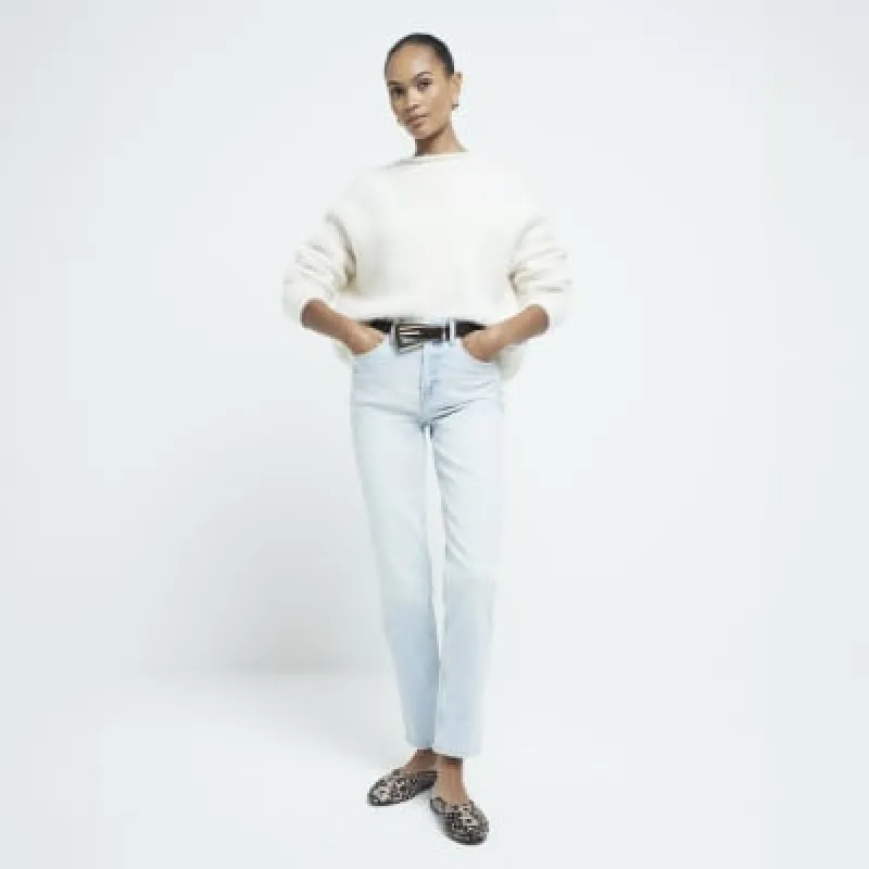 Blue High Waisted Slim Straight Jeans sold by River Island