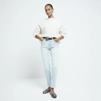 Blue High Waisted Slim Straight Jeans sold by River Island