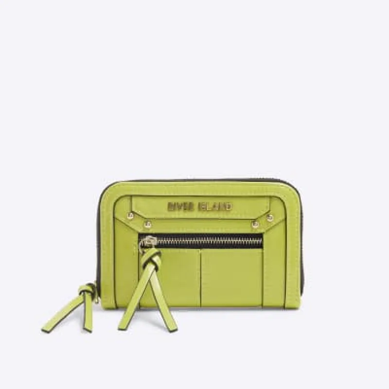 Lime Faux Leather Zip Around Purse sold by River Island