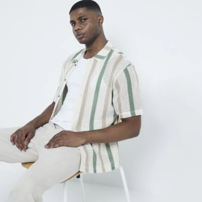 Ecru Green Stripe Crochet Shirt sold by River Island
