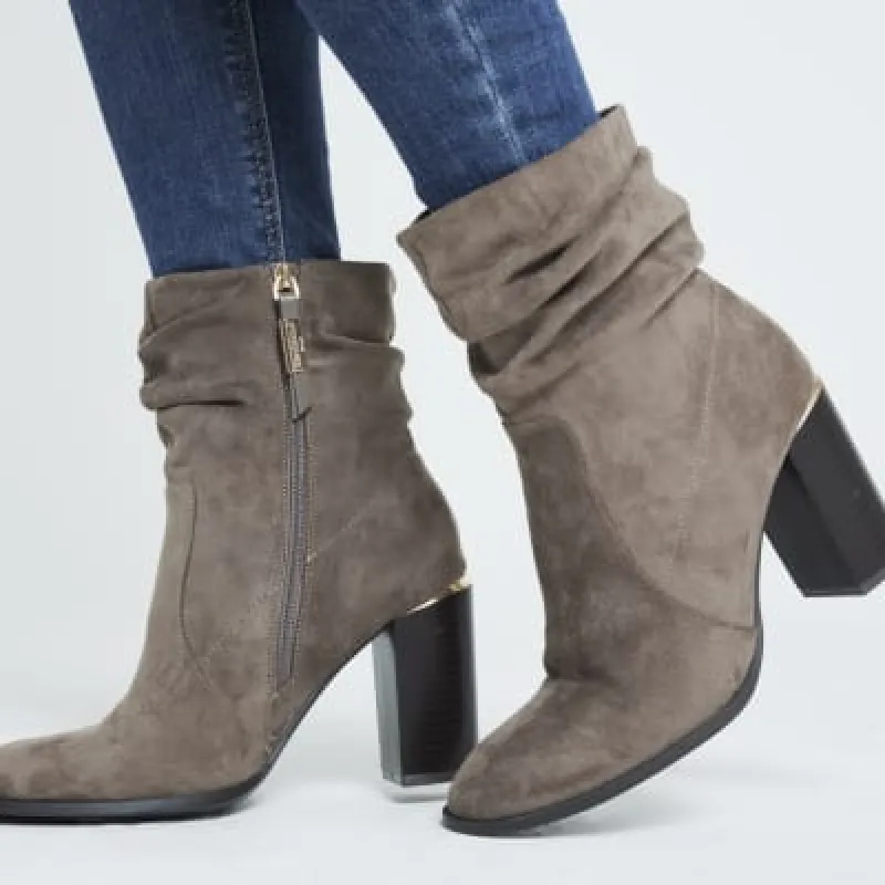 Grey wide fit slouched heeled ankle boots sold by River Island