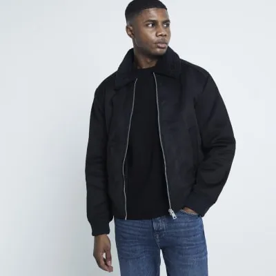 Black Regular fit Shearling Bomber Jacket sold by River Island