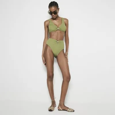 Khaki Shell Textured High Waisted Brief sold by River Island