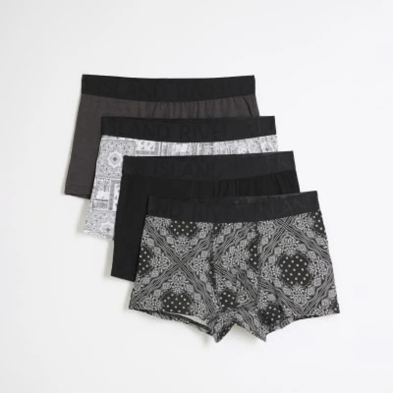 Black Pack Of 4 RI Bandana Stretch Trunks sold by River Island