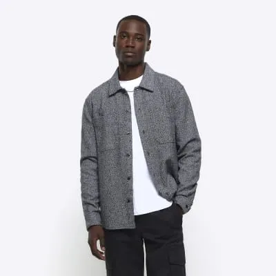 Grey regular fit textured long sleeve shirt sold by River Island
