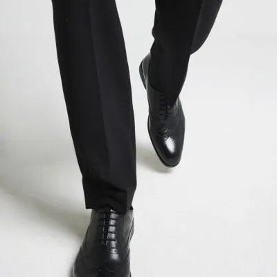 Black Leather brogue derby shoes sold by River Island