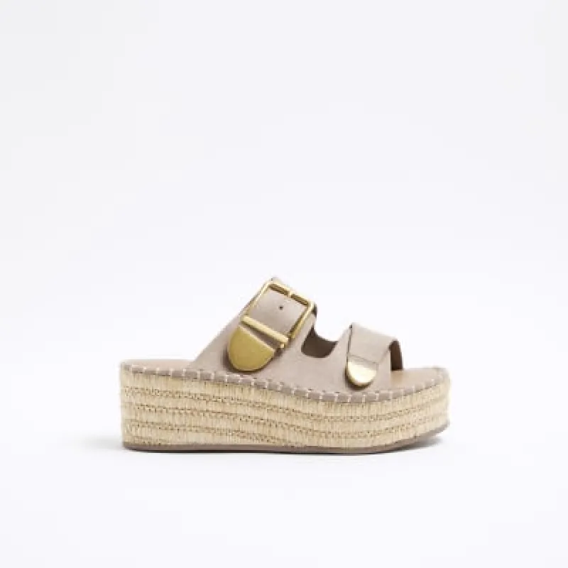Beige Buckle Platform Wedges sold by River Island