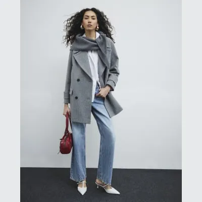 Grey Double Breasted Pea Coat sold by River Island